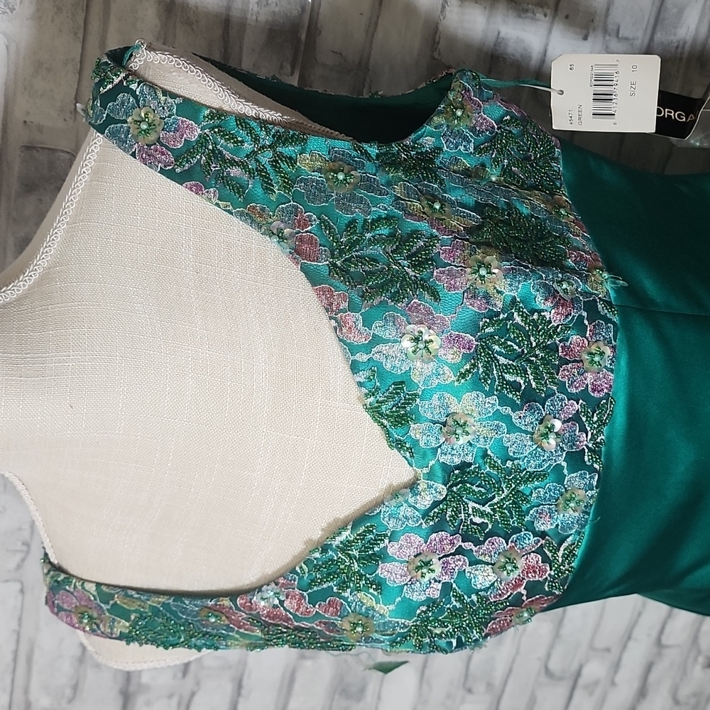 Vintage Donna Morgan Green Embroidered Floral Evening Dress New - Picture 5 of 12